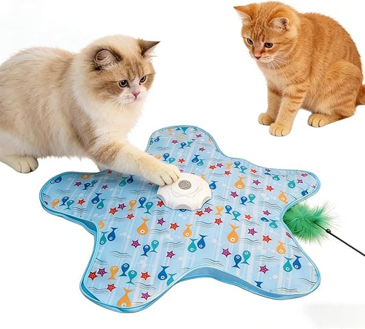 Automatic Interactive Cat Toy Hide and Seek Electric Toy with Feather Wand Bird Sounds Touch Activated USB Rechargeable Play Mat for Indoor Cats Self Play Exercise for Kittens and Cats