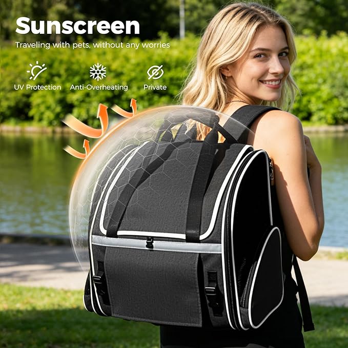 Lekereise Widened Pet Backpack Travel, Wide Pet Carrier Backpack for Cats and Small Dogs up to 18 lbs, Breathable Mesh Backpack Carrier with Sun Shade, Safety Leash, Hand Carry for Travel Vet Car