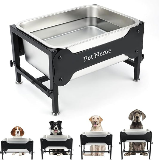 4 Gallons Elevated Large Dog Water Bowl, 4 Height Adjustable Stainless Steel Raised Dog Bowls with Stand, Indoor Outdoor Pet Water Bowl Relief Joint Pressure Pet Dishes for Dogs Easy Clean