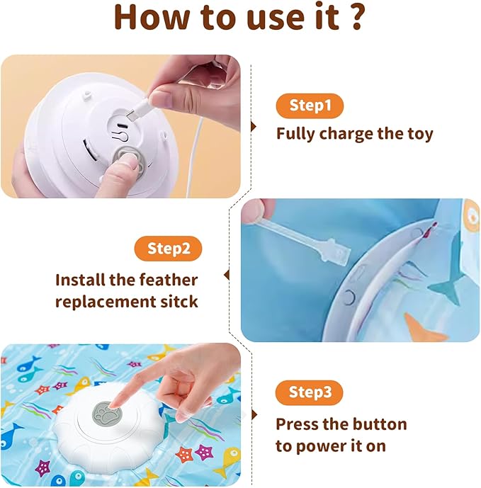 Interactive Cat Toy for Indoor Cats, Rechargeable Touch Activated Hide and Seek Cat Toys, Automatic Moving Concealed Wand Feather Toy for Bored Indoor Kitten Adult Cats, Real Bird Squeaky Blue