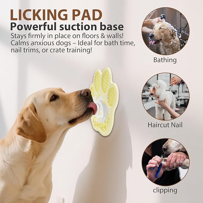 Lick Mat for Dogs and Cats, Slow Feeder Mats with Suction Cups - Bathing, Grooming and Training, Anxiety Relief Feeding Pad,Dishwasher-Safe Yellow