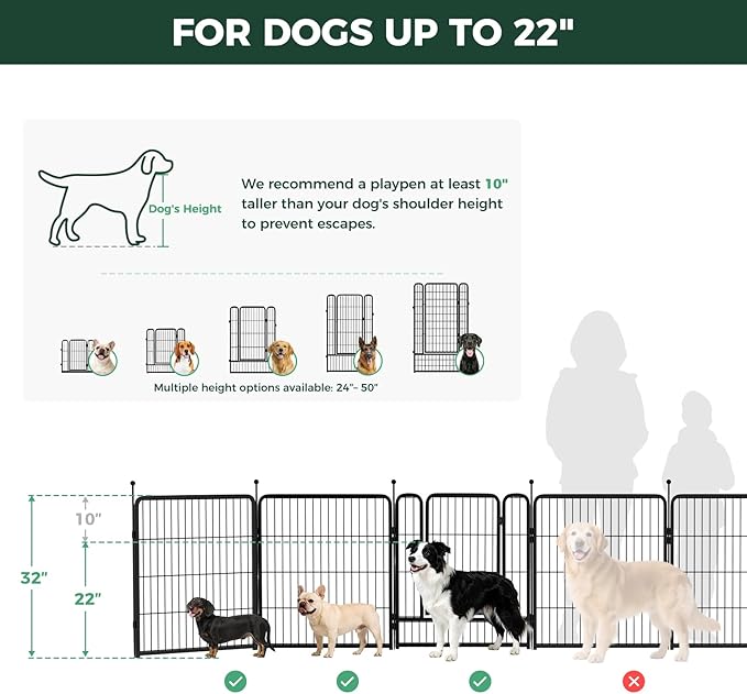FXW Rollick Unleashed Dog Playpen for Indoor, Yard, RV Camping, 32 inch 8 Panels Dog Pen with Washable Pee Pad for Small and Medium Dogs, Black│Patented