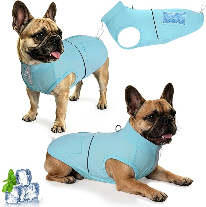 Dog Cooling Vest Shirt with 8pcs Ice Pack Summer Sun Protection Cooling Vest for Dogs Soft Breathable Ice Pet Clothing with D-Ring & Zipper, Large (20-40lbs)