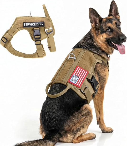 FAYOGOO Tactical Dog Harness for Large Dogs - Heavy Duty Dog Harness Escape Proof with Handle - No Pull Military Service Dog Vest with Removable Patches for Walking,Training,Hiking
