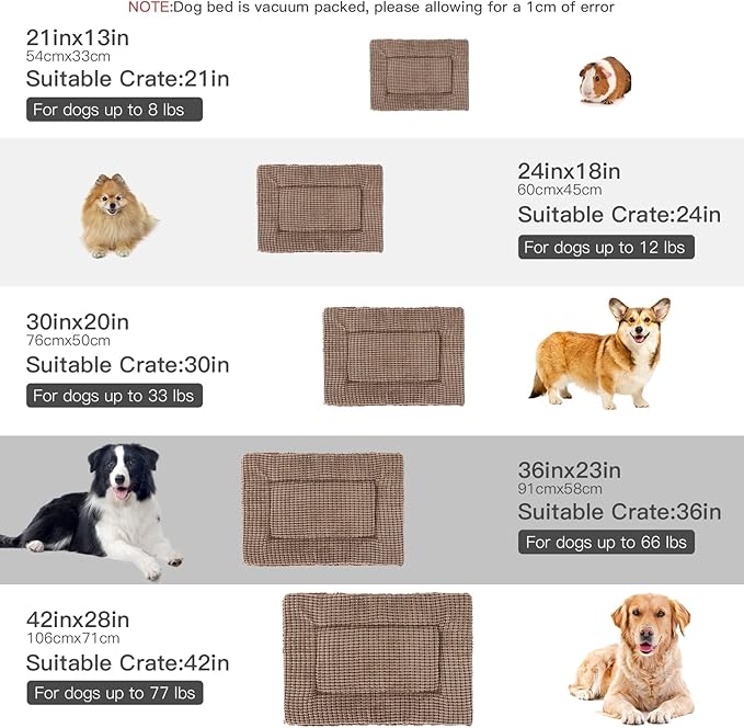 BVAGSS Reversible Dog Crate Pad, Memory Foam Pet Bed Mat, Soft Warm Machine Washable Sleeping Kennel Mattress for Small Medium Dogs XH079 (21''x13''x1.6'',Brown)