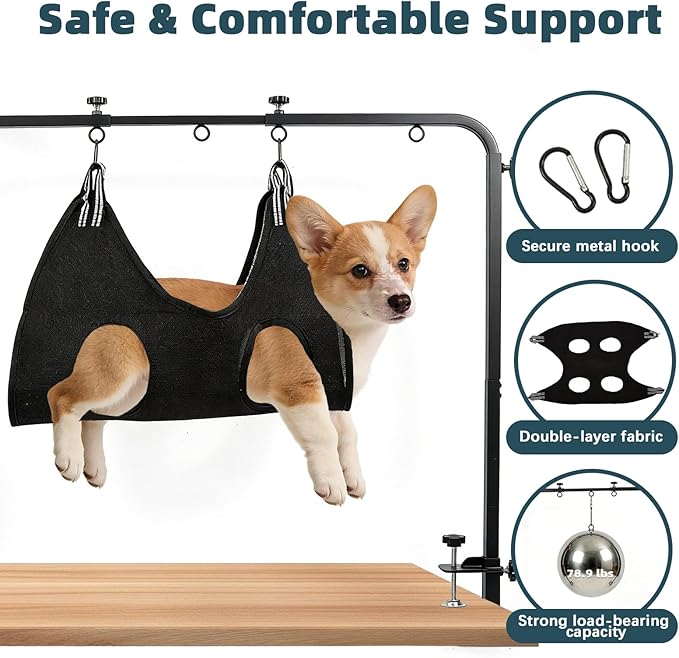 SpaceTime Dog Grooming Table Arm with Clamps,Adjustable 20"-42" Height & 27"-39" Width,Dog Grooming Arm with Hammock and 2 No-Sit Holders,Pet Groomers Helper Loop Restraint Station for All Dogs