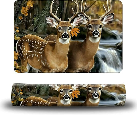 Dog Food Mat, 15.7" x 23.6" Absorbent Pet Feeding Mat for Food and Water, Waterproof Diatom Mud Pet Placemat with Non-Slip Rubber Backing, Easy Clean Cat Bowl Mat for Floors - Forest Deer
