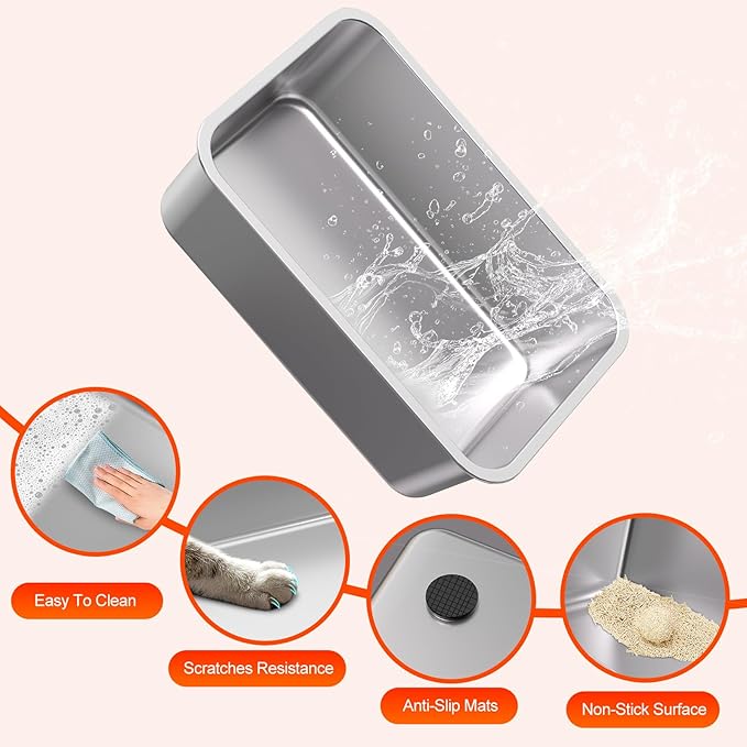 KITCATY 2PACK Stainless Steel Cat Litter Box, 20" L x 13.8" W x12 H Metal Kitty Litter Box with Lid, Never Absorbs Odors, Leak-Proof, Non-Sticky, Easy to Clean, with Scoop