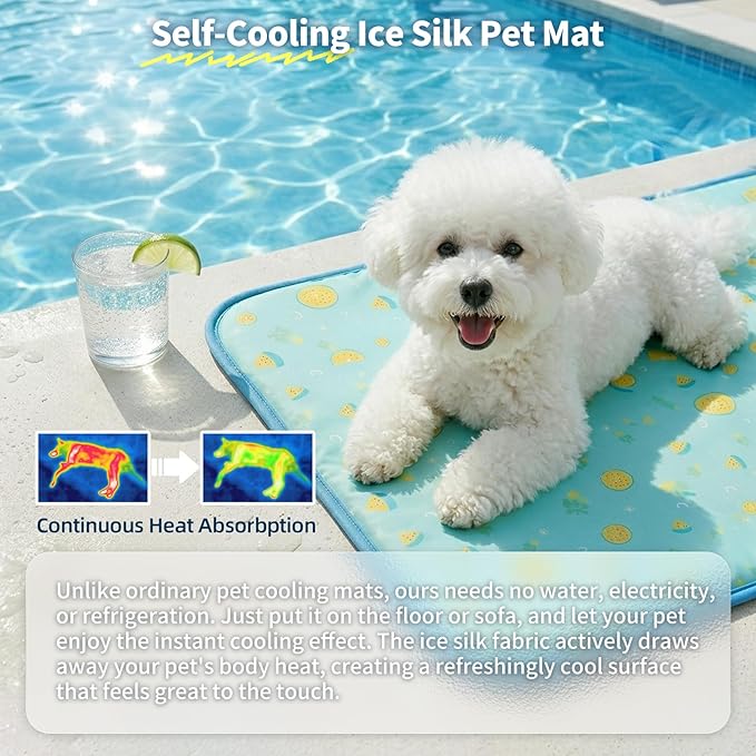 NWK Pet Cooling Mat -Q-Max>0.345 Ice Silk Cooling Mat for Dogs & Cats Portable & Washable Pet Cooling Blanket, Car Seats, Beds for Summer (Green Fruit, 20'' X 16'' X 0.3'')