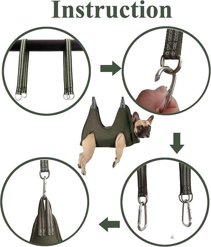 Kkiimatt 10 in 1 Dog Pet Grooming Hammock Harness with Nail Clippers/Trimmer, Nail File,Dog Nail Hammock, Dog Grooming Sling for Nail Trimming/Clipping (M/Under 45lb, Khaki Green)