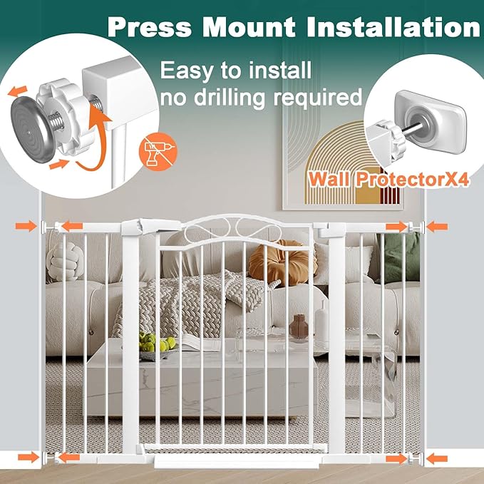 Fairy Baby 29.5"-40.5" Extra Wide Baby Gate, Metal Child Safety Gate for Kids Or Pets, Long Dog Gates Indoor No Drill for House Doorway, Pressure Mounted Easy Walk Through Pet Gate with Door, White