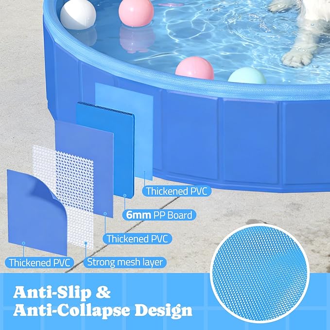 Pawtners 94" Foldable Dog Pool with Sprinkler & RGB LED Light, Collapsible Hard Plastic Swimming Pool for Small Large Dogs Cats and Kids, Portable Pet Bathing Tub Wading Pool for Backyard Camping Blue