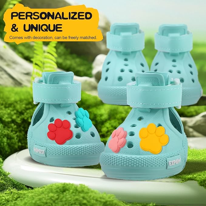 EVA Dog Shoes- Non-Slip Waterproof Dog Booties for Hot Pavement, Easy ON & Off, Reflective Adjustable Pet Boots & Paw Protectors, Rugged Sole for Small Medium Large Dog Outdoor Walking (Aqua Green, M)