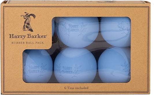 Harry Barker Natural Rubber Dog Fetch Balls, Durable High-Bounce Interactive Toy with Safety Air Vent, Treat-Stuffable Rubber Balls for Dogs, 2.5 Inch, 6-Pack