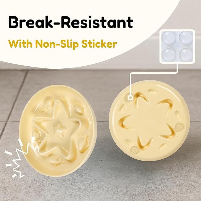 3 Pcs Cat Slow Feeder Bowl – Whisker Friendly Melamine Puzzle Feeding Cat Bowl for Slow Eating – Wet & Dry Food – Dishwasher Safe, Lightweight, Non-Slip (Blue + Buttercream + Green, 6.3'')