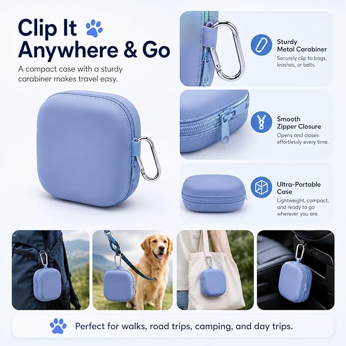 Portable Dog Bowl, Collapsible 2-in-1 Travel Dog Bowls with Carabiner Clip, Silicone Double Pet Food and Water Dish for Outdoor Camping and Hiking (Blue)