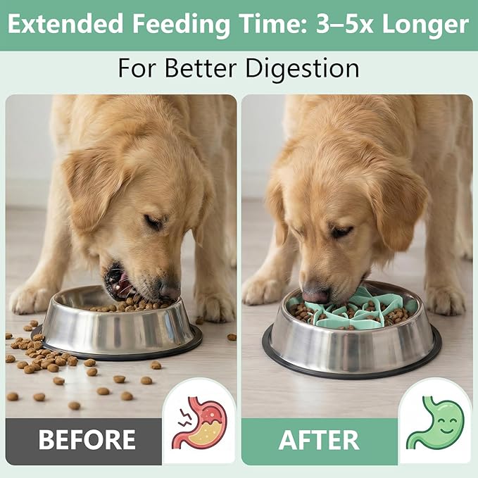 Silicone Dog Slow Feeder Bowl Insert with Suction Cups, Cuttable Food-Grade Lick Mat Divider Fits Stainless Steel Ceramic Glass Dog Bowls, Helps Slow Down Eating, Green