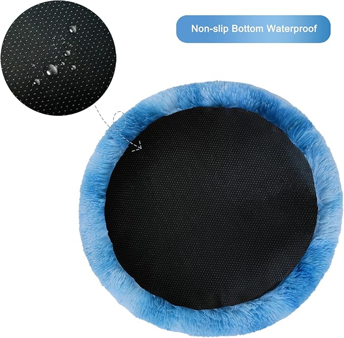 Patas Lague Calming Dog Bed for Large Dogs, Fluffy Soft Cozy Cat Bed, Faux Fur Anti-Anxiety Plush Washable Pet Donut Cuddler for All Seasons 36IN, Blue