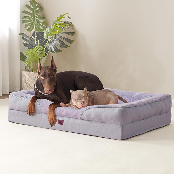 EHEYCIGA Orthopedic Dog Bed for Medium Dog, 30x20 Inch Memory Foam Dog Couch Bed with Sides, Waterproof Liner & Washable Removable Cover, Bolster Pet Sofa, Purple