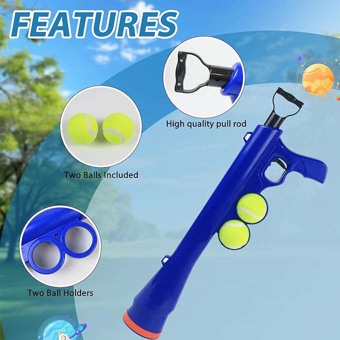 Dog Ball Launcher for Pet, Dog Ball Thrower Launcher with 2 Tennis Balls & Shoulder Strap, 23.4" Long-Range Ball Launcher Toy for All Dog Breeds, Blue