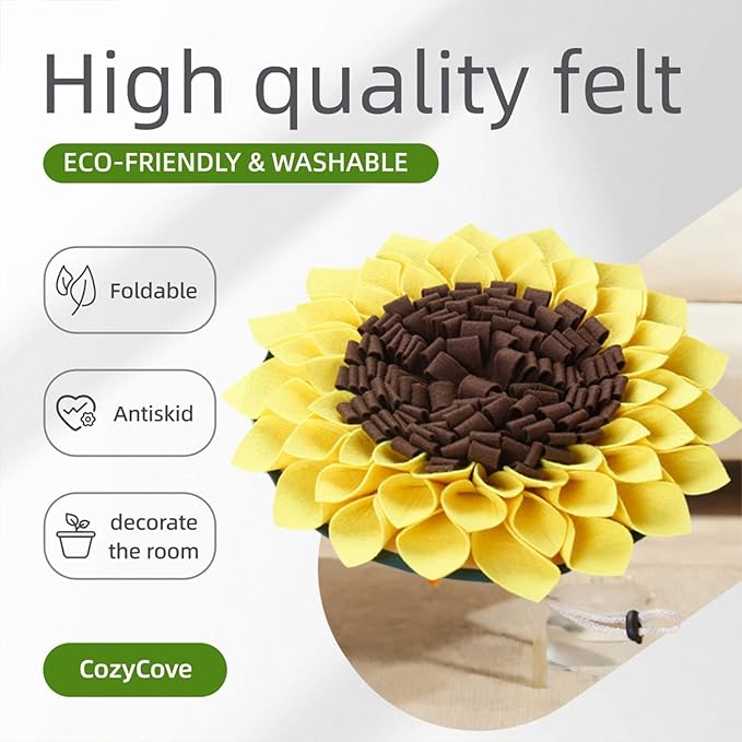 Snuffle Mat for Dogs Sunflower 19” x 19”, Large Interactive Slow Feeder Mat, Encourages Natural Foraging Skills, Plush Enrichment Toy for Mental Stimulation, Machine Washable Puppy Chew Toy