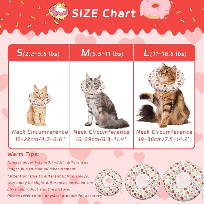 Seyezo Cat Cone Collar Soft, Adjustable Cat Recovery Collar for Small Medium Large Cats, Cute Donut E Collar After Surgery, Anti-Lick Recovery Elizabethan Collar for Kittens(Pink Cherry, Medium)