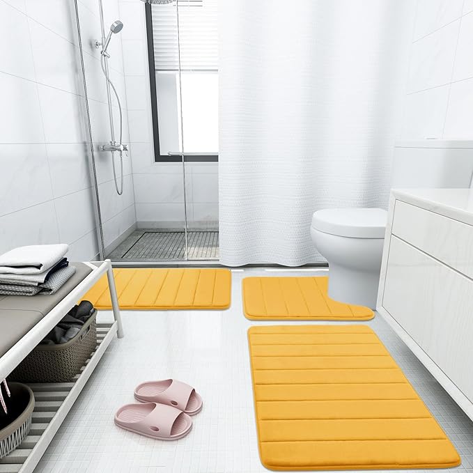 Buganda Memory Foam Bath Mat, 60" x 24", Ultra Soft and Non-Slip Bathroom Rugs, Water Absorbent and Machine Washable Bath Rug Runner for Bathroom, Shower, and Tub, Yellow