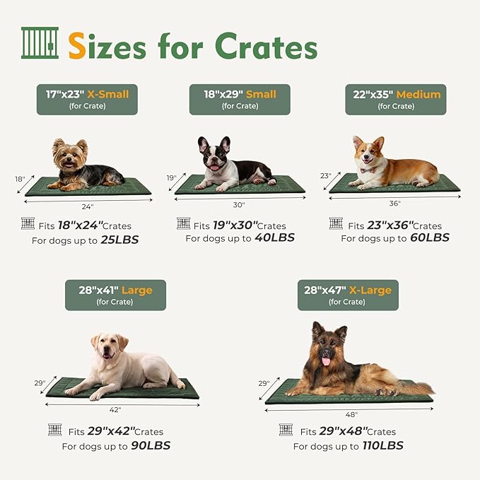 Chew Proof Dog Crate Pad - Indestructible Durable Dog Bed for Aggressive Chewers, Machine Washable & Waterproof Indoor Outdoor Tough Kennel Pad for Medium Dogs (Medium (22"x35"),Green)