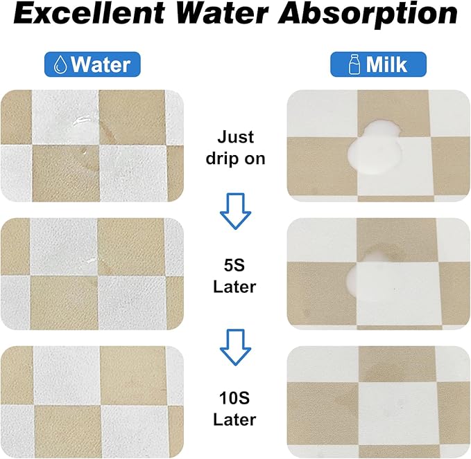 CooRug Checkered Dog Food Mat, Absorbent Leak-Proof Pet Feeding Mat, Quick Dry Cat Food Mat for Messy Drinkers 16" x 24" Khaki