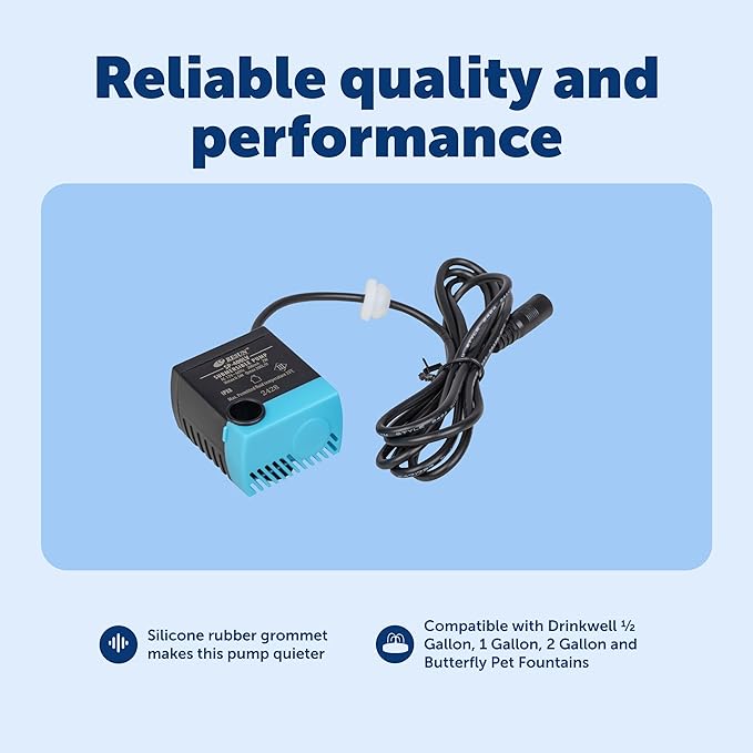 PetSafe Drinkwell Replacement Pump - Reliable OEM Replacement - Drinkwell Pump Accessory - Includes Power Adaptor - Silent Operation for a Calm Pet Environment - Easy to Clean