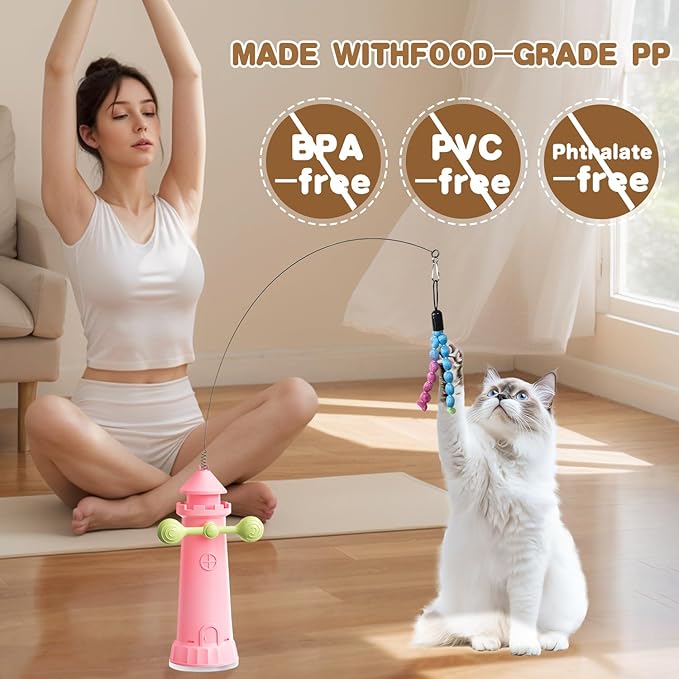 Interactive Cat Toys for Indoor Cats, 2-in-1 Handheld/Suction Cup cat Teaser, Comes Yarn Ball Accessories, can be Used as a cat Toy to Help Cats Exercise and Relieve Boredom and Anxiety