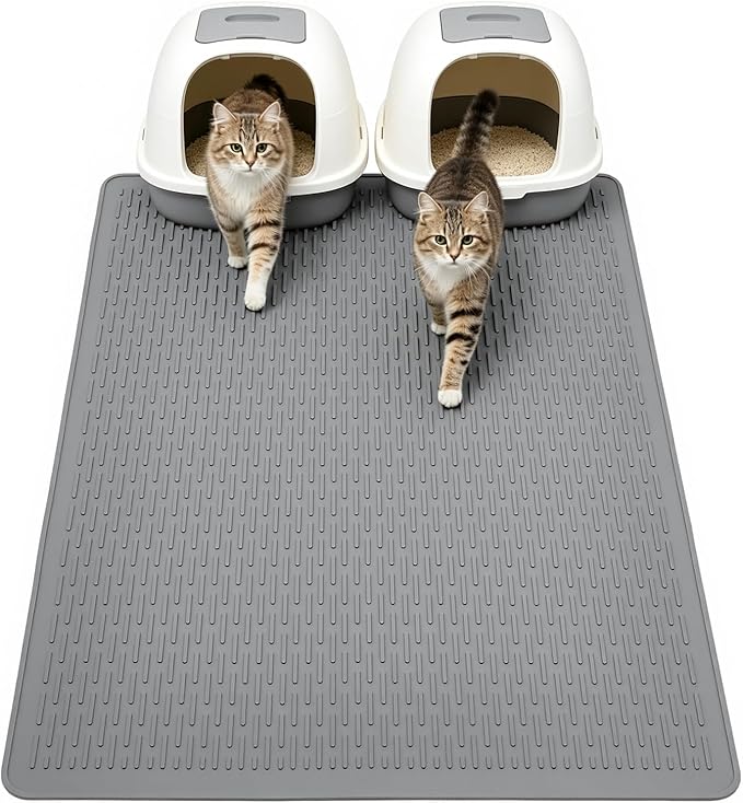 Large Cat Litter Mat 39x27 Inch XL, Waterproof Litter Box Mat with Raised Edges & Textured Surface, Rubber Litter Catcher Mat Washable, Easy Clean Kitty Litter Mat for Multiple Cats