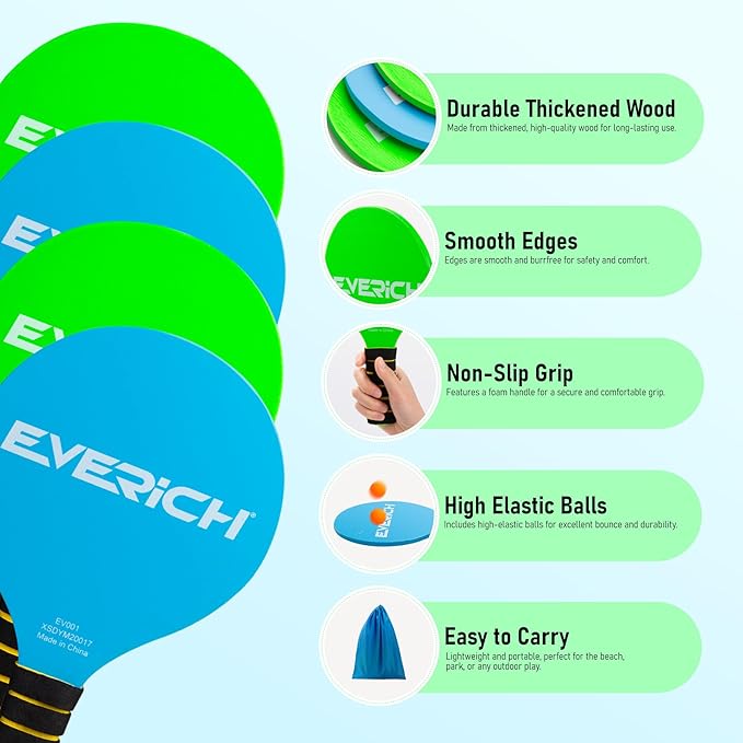 Paddle Ball Set – Indoor & Outdoor Racket Game for Kids, Teens, and Adults, Badminton & Camping Games Essentials, Fun for Beach, Yard, and Lawn Play All Year Round