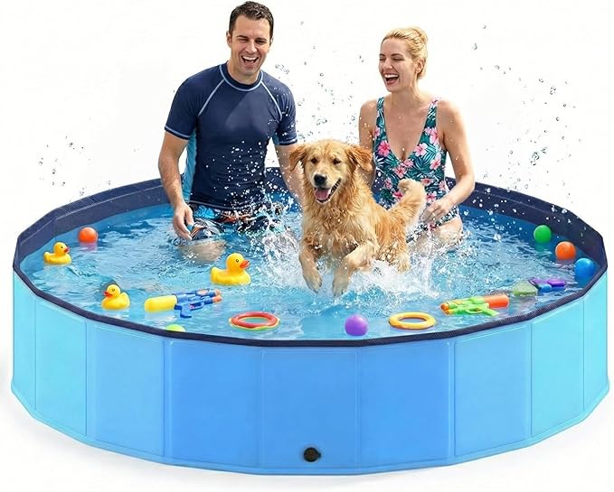 Foldable Dog Pool, 97'' Extra Large Collapsible Dog Swimming Pool Hard Plastic Portable Pets Bath Tub for Dogs and Cats