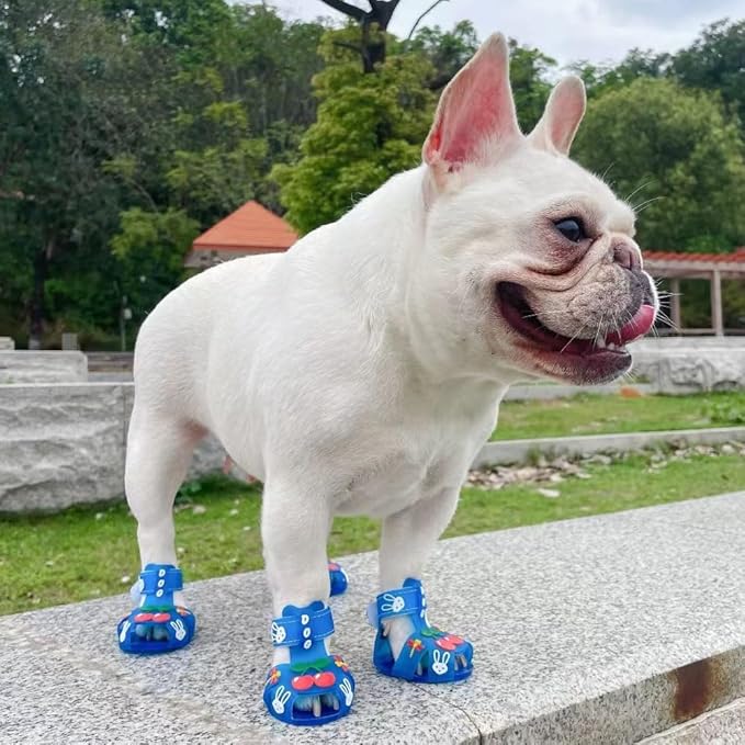 Cute Summer Dog Shoes Sweet Cherry Puppy Sandals Pet Jelly Shoes Flats, Dog Booties Paw Protector for Summer Hot Pavement (Candy Blue, #6: 2.68''x2.05''(Length*Width))