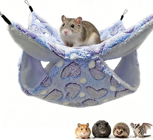 Guinea Pig Ferret Hammock for Cage - Machine Washable Double-Decker Hanging Bed - Fits Sugar Glider,Fancy Rat,Hamster,Gerbil - 13.3" x 13.3" - Love Purple Pattern