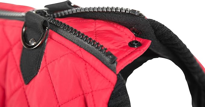 Gooby Fashion Vest Dog Jacket - Red, Medium - Warm Zip Up Bomber Vest with Dual D Ring Leash - Winter Water Resistant Small Dog Sweater