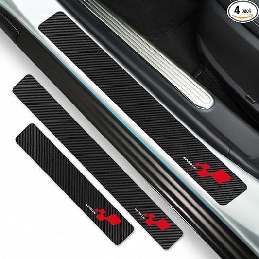 4Pcs Universal Car Door Sill Protector, Carbon Fiber Scratch Resistant Door Entry Guard & Scuff Plate for Car SUV and Off-Road Trim Accessories (SportRed)