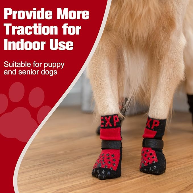 EXPAWLORER Anti Slip Dog Socks to Prevent Licking Paws - Dog Shoes for Hot Pavement, Dog Booties for Hardwood Floors, Dog Boots & Paw Protectors with Grippers for Small Medium Large Senior Dogs