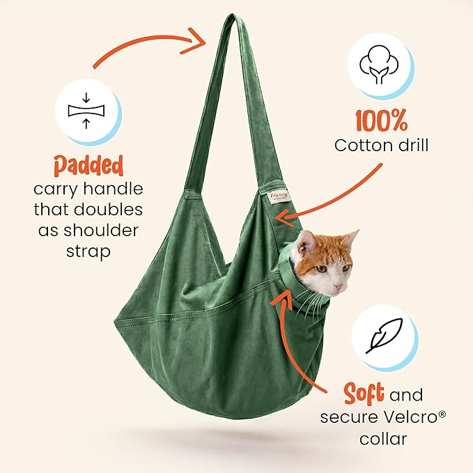 Cat-in-the-Bag Cozy Comfort Carrier - Small Green Pet Carrier and Cat Carrier Soft for Cutting Nails, Vet Visits, Medication Administration, Dental Care, & Travel