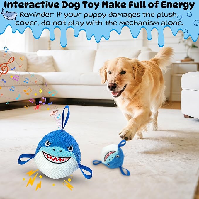 Interactive Dog Toys Bouncing Ball, USB Rechargeable Jumping Squeaky Dog Toy to Keep Them Busy, Fun Moving Toy for Active Dogs, Ideal for Indoor Play, Not for Aggressive Chewers (Blue Shark)