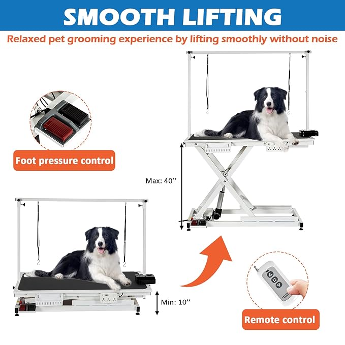 GarveeHome 50" Dog Grooming Table, Electric Hydraulic Grooming Table with Aluminium Overhead Arm, Anti Slip Tabletop, 6 USB Ports for Large Dogs At Home and Salon, Maximum Capacity Up to 300Lb, White