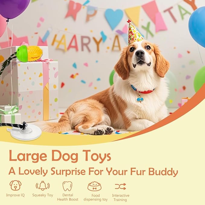 Dog Enrichment Toy with Strong Suction Cup, Treat Dispensing Dog Puzzle Toy for Small & Medium Dogs, Interactive Tug Toy, Mental Stimulation, Boredom Relief & Dental Cleaning,Green Yellow