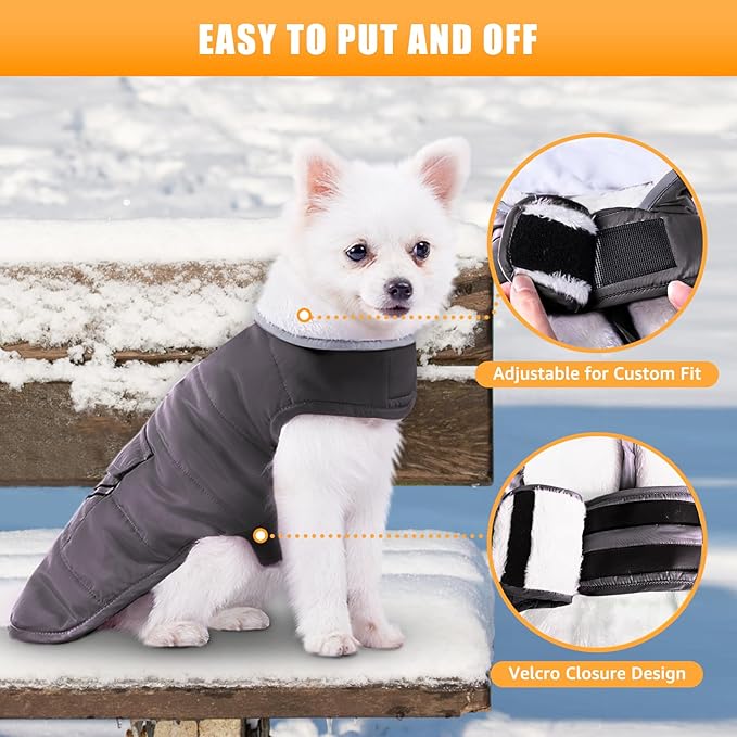 Dog Winter Jacket for Medium Dogs, Easy on Dog Fleece Snow Coat Velcro Waterproof Pet Puffer Clothes with Harness Hole Adjustable Reflective Quilted Pet Cold Weather Vest Wind-poof for Boy Male