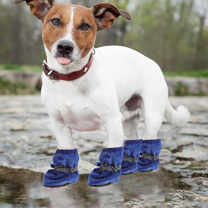 POPETPOP Doggie Rain Boots - 3 Sets of 12 Dog Boots, Non-Slip Paw Protectors with Adjustable Straps for Medium and Small Dogs