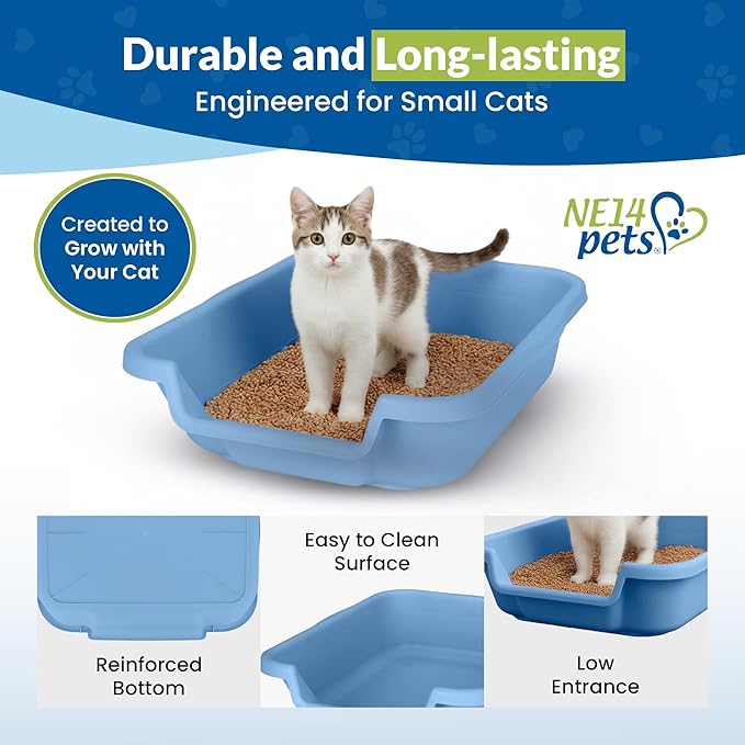 KittyGoHere Senior Cat Litter Box, Small Litter pan, Open Top Low Entrance Kitty Litter Box, Lightweight Low Entry Litters Box, Durable, Made in USA (Little Boy Blue)