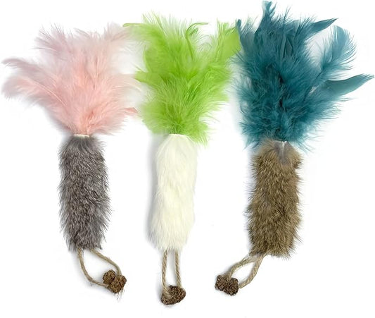 3 Pack Rabbit Fur Catnip Toys with Feathers – Interactive Carrot Cat Toys with Galls Fruit for Indoor Cats and Kittens