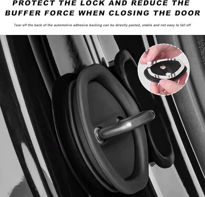 4PCS Car Door Lock Latch Cover, Silicone Door Lock Protector Silent Shock Absorption Pad, Self-Adhesive Latch Guard Rust Stopper Universal Decoration for Most Vehicles