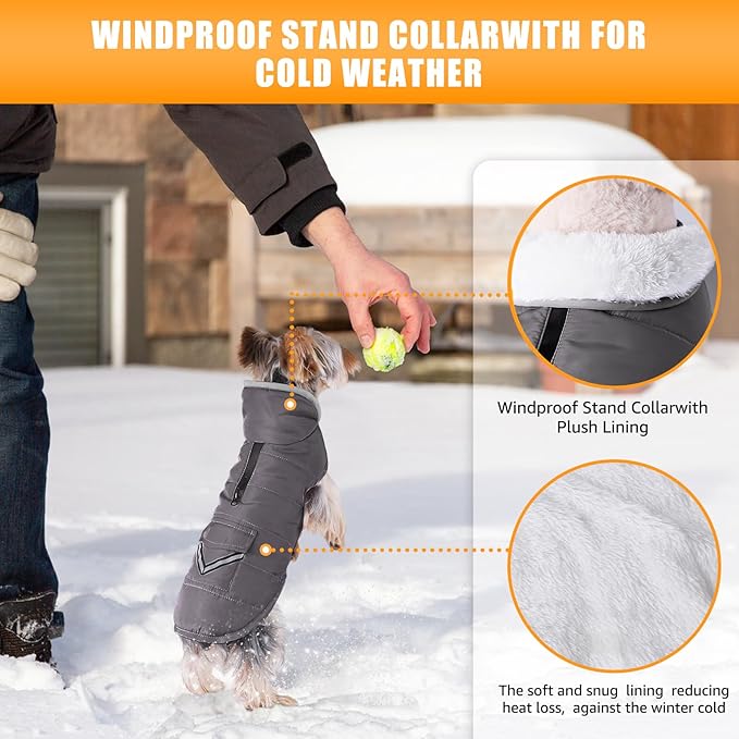 Dog Winter Coat for Extra Small Dogs, Easy on XS Dog Snow Jacket Velcro Waterproof Pet Puffer Clothes with Harness Hole Adjustable Reflective Quilted Dog Cold Weather Vest for Boy 8-12 Pounds