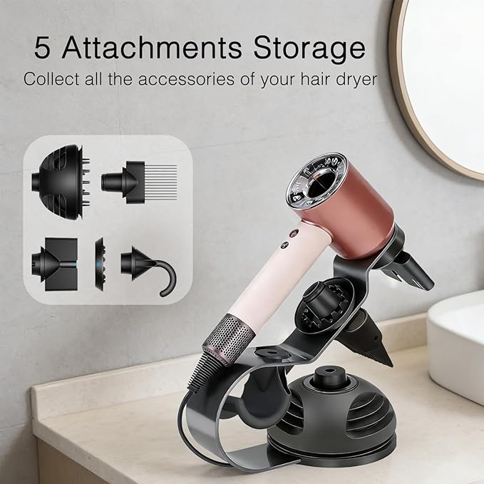 Lasvea Hair Dryer Holder compatible with Dyson Supersonic Nural Hair Dryer,Pure Cast Iron Magnetic Stand Holder with Power Plug Cable Organizer,2-in-1 diffuser suitable